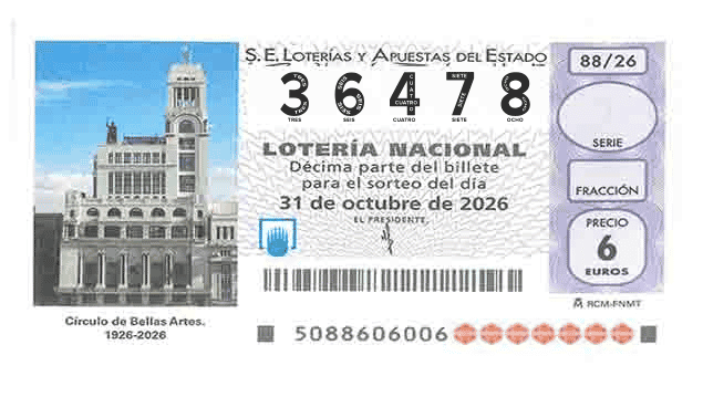 Décimo 36478 del sorteo 88-31/10/2026 Sábado
