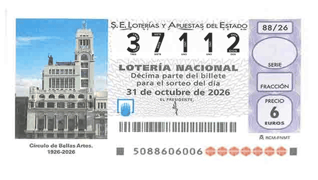 Décimo 37112 del sorteo 88-31/10/2026 Sábado