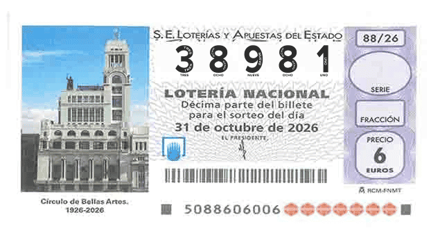 Décimo 38981 del sorteo 88-31/10/2026 Sábado