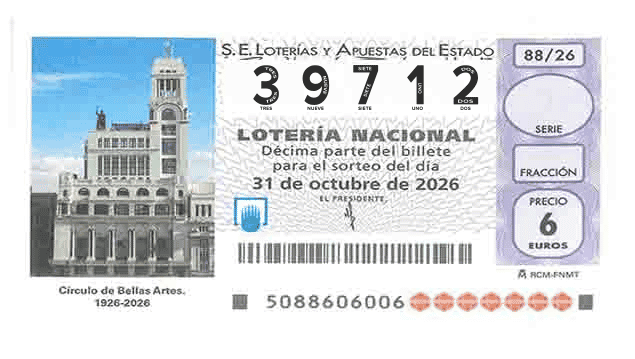 Décimo 39712 del sorteo 88-31/10/2026 Sábado
