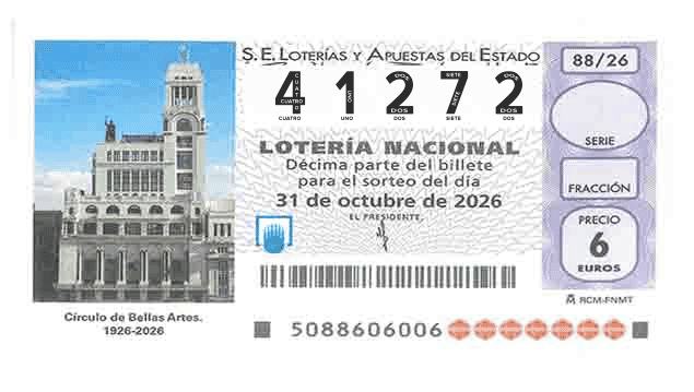 Décimo 41272 del sorteo 88-31/10/2026 Sábado