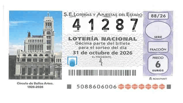 Décimo 41287 del sorteo 88-31/10/2026 Sábado