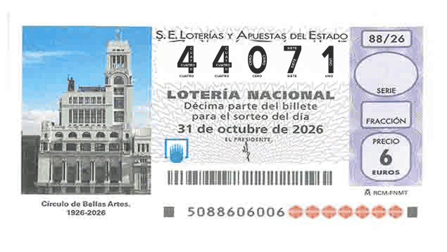 Décimo 44071 del sorteo 88-31/10/2026 Sábado