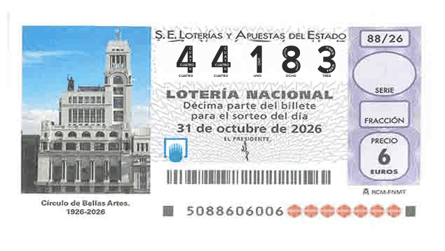 Décimo 44183 del sorteo 88-31/10/2026 Sábado