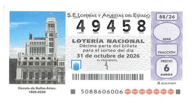 Décimo 49458 del sorteo 88-31/10/2026 Sábado