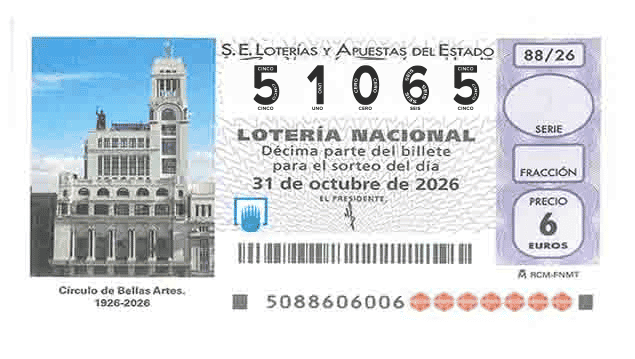Décimo 51065 del sorteo 88-31/10/2026 Sábado