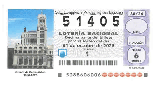 Décimo 51405 del sorteo 88-31/10/2026 Sábado
