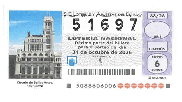 Décimo 51697 del sorteo 88-31/10/2026 Sábado