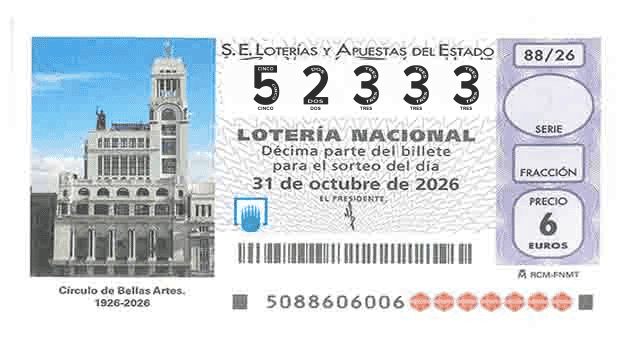 Décimo 52333 del sorteo 88-31/10/2026 Sábado