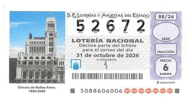 Décimo 52672 del sorteo 88-31/10/2026 Sábado