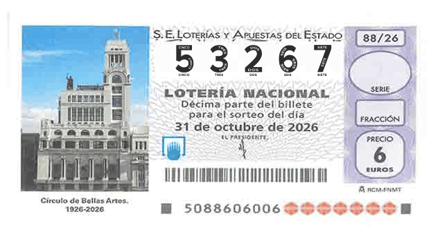 Décimo 53267 del sorteo 88-31/10/2026 Sábado