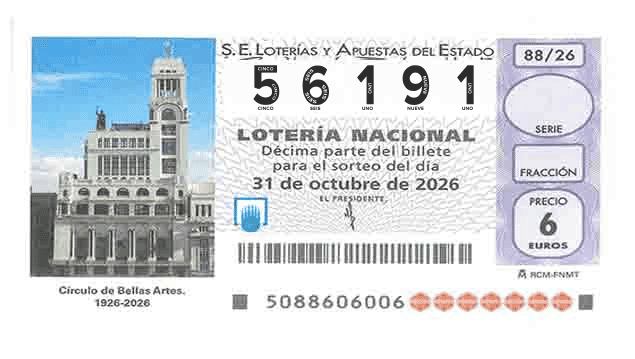 Décimo 56191 del sorteo 88-31/10/2026 Sábado