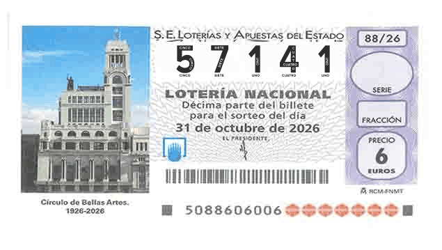 Décimo 57141 del sorteo 88-31/10/2026 Sábado