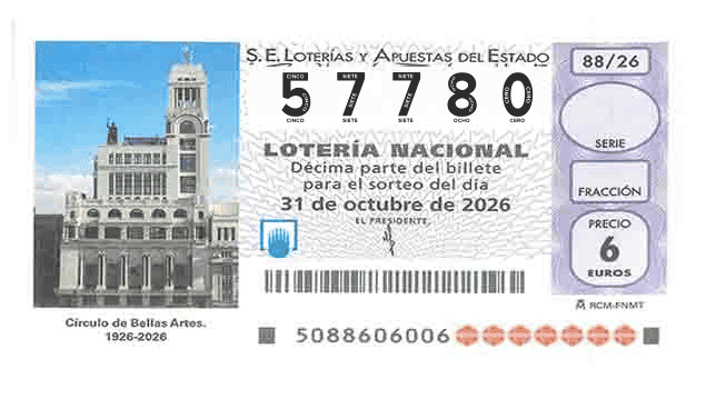 Décimo 57780 del sorteo 88-31/10/2026 Sábado