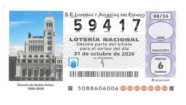 Décimo 59417 del sorteo 88-31/10/2026 Sábado