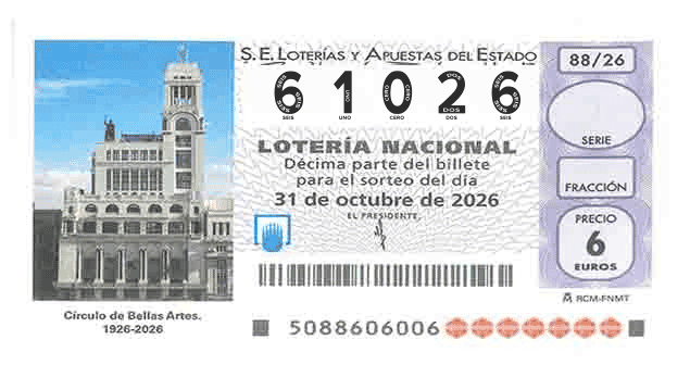 Décimo 61026 del sorteo 88-31/10/2026 Sábado