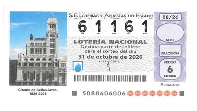 Décimo 61161 del sorteo 88-31/10/2026 Sábado