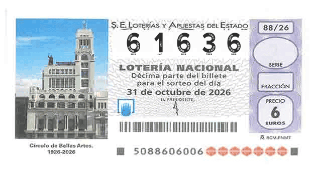 Décimo 61636 del sorteo 88-31/10/2026 Sábado
