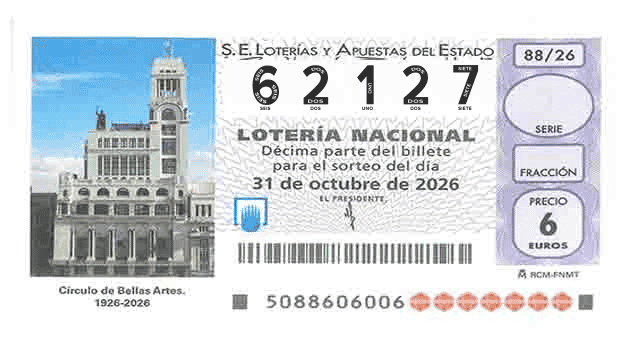 Décimo 62127 del sorteo 88-31/10/2026 Sábado