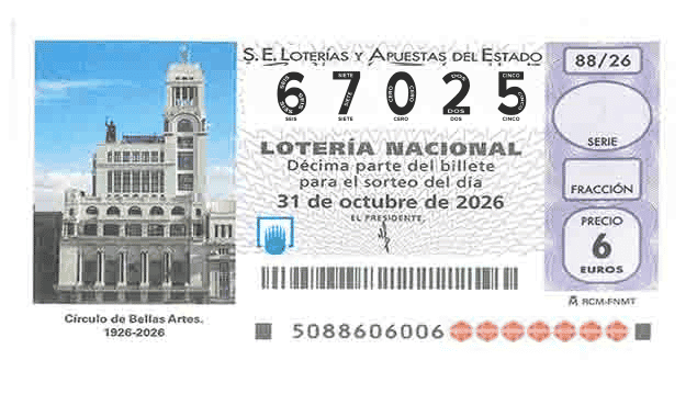 Décimo 67025 del sorteo 88-31/10/2026 Sábado