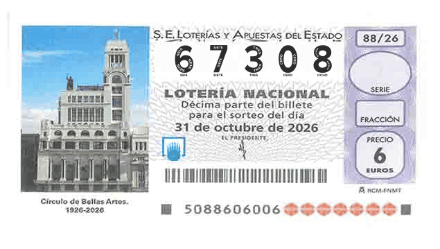 Décimo 67308 del sorteo 88-31/10/2026 Sábado