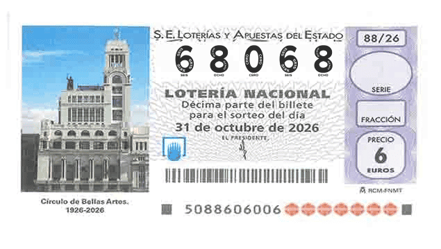 Décimo 68068 del sorteo 88-31/10/2026 Sábado