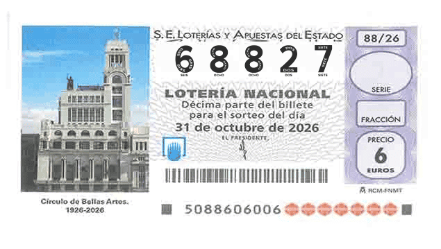 Décimo 68827 del sorteo 88-31/10/2026 Sábado