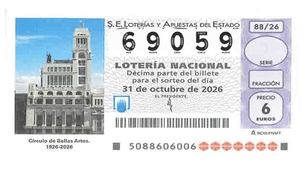Décimo 69059 del sorteo 88-31/10/2026 Sábado