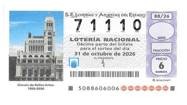 Décimo 71110 del sorteo 88-31/10/2026 Sábado