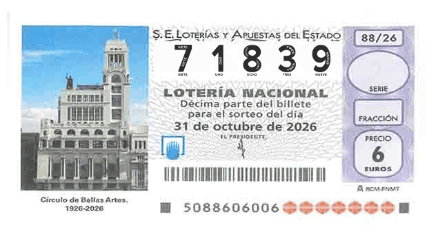 Décimo 71839 del sorteo 88-31/10/2026 Sábado