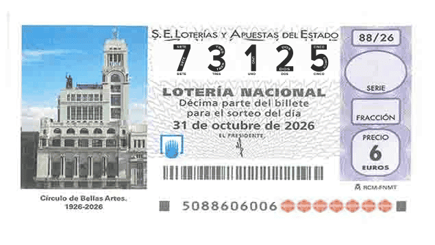 Décimo 73125 del sorteo 88-31/10/2026 Sábado