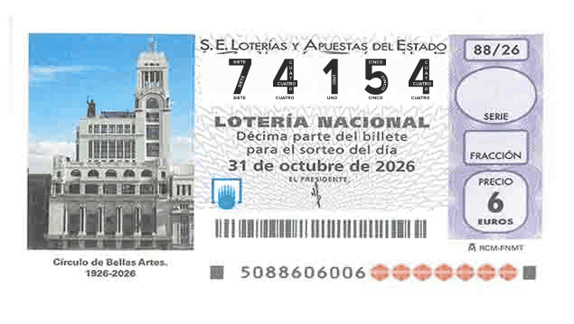 Décimo 74154 del sorteo 88-31/10/2026 Sábado