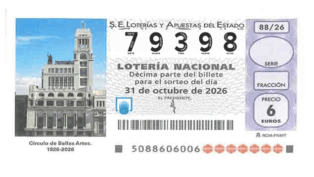 Décimo 79398 del sorteo 88-31/10/2026 Sábado