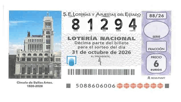 Décimo 81294 del sorteo 88-31/10/2026 Sábado