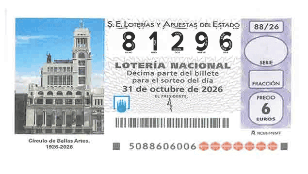 Décimo 81296 del sorteo 88-31/10/2026 Sábado