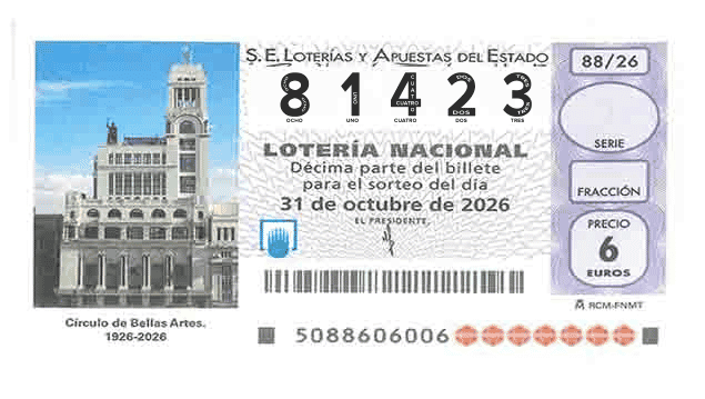 Décimo 81423 del sorteo 88-31/10/2026 Sábado