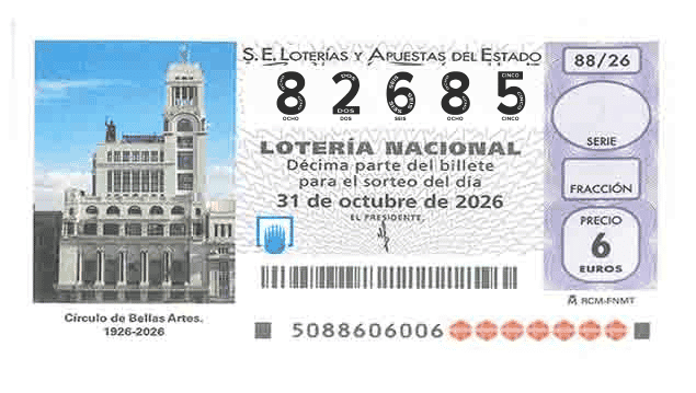 Décimo 82685 del sorteo 88-31/10/2026 Sábado