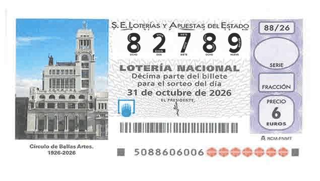 Décimo 82789 del sorteo 88-31/10/2026 Sábado