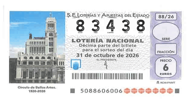 Décimo 83438 del sorteo 88-31/10/2026 Sábado