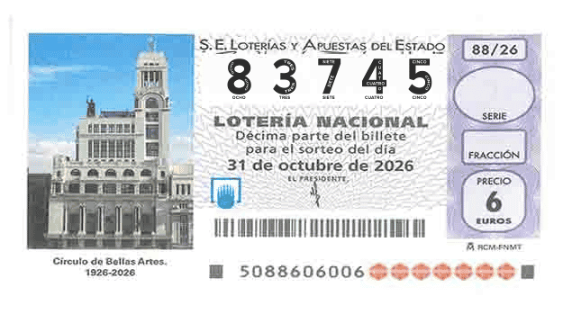 Décimo 83745 del sorteo 88-31/10/2026 Sábado