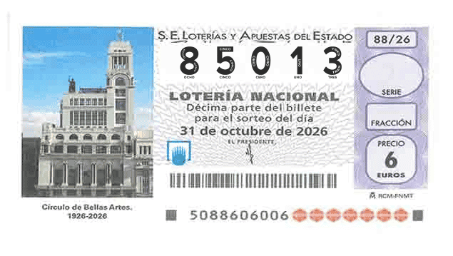 Décimo 85013 del sorteo 88-31/10/2026 Sábado