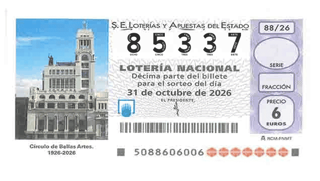 Décimo 85337 del sorteo 88-31/10/2026 Sábado
