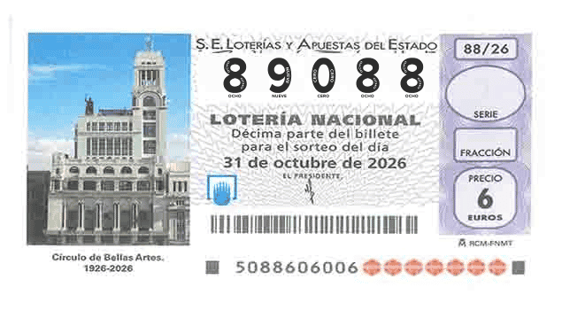 Décimo 89088 del sorteo 88-31/10/2026 Sábado