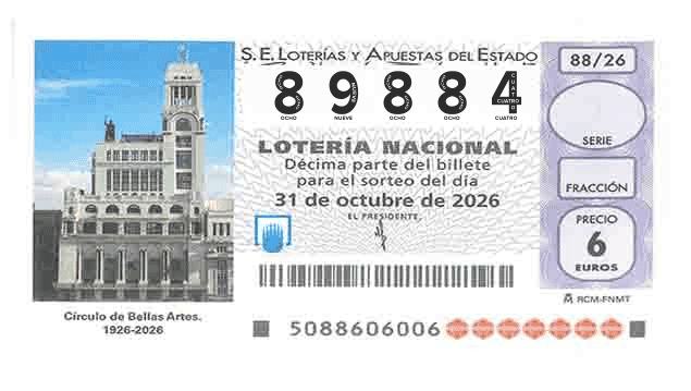 Décimo 89884 del sorteo 88-31/10/2026 Sábado