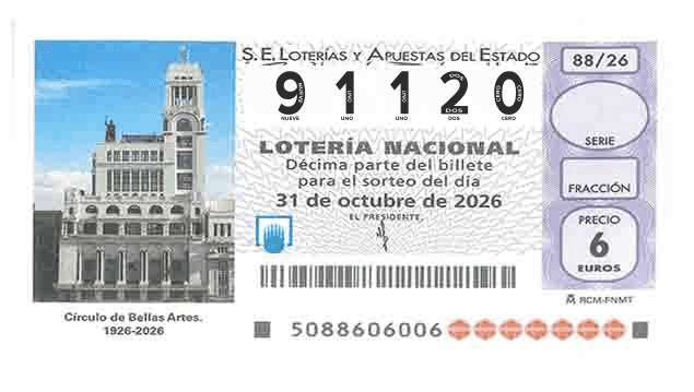 Décimo 91120 del sorteo 88-31/10/2026 Sábado
