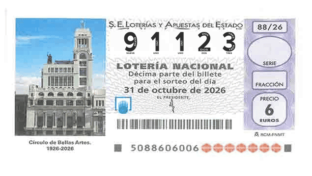 Décimo 91123 del sorteo 88-31/10/2026 Sábado