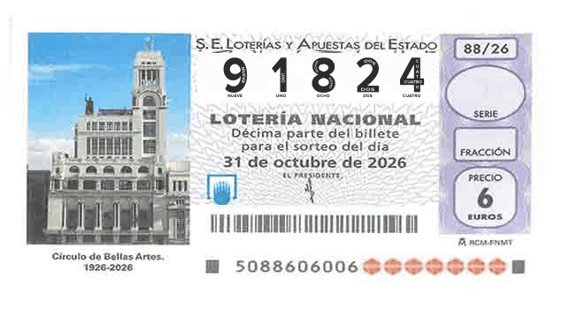 Décimo 91824 del sorteo 88-31/10/2026 Sábado