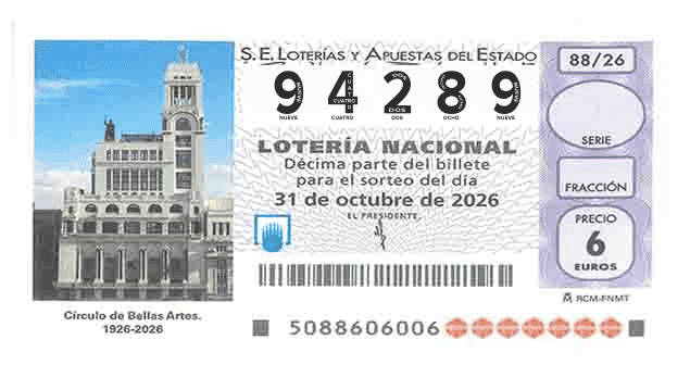 Décimo 94289 del sorteo 88-31/10/2026 Sábado