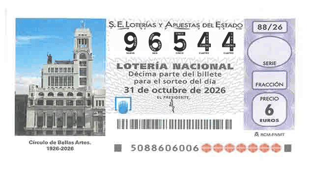 Décimo 96544 del sorteo 88-31/10/2026 Sábado