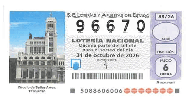 Décimo 96670 del sorteo 88-31/10/2026 Sábado